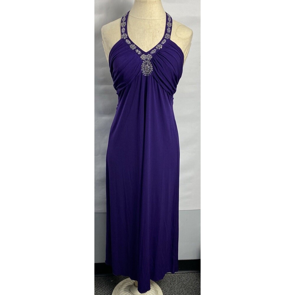 Spence Petite Women Elegant Beaded Maxi Dress Sleeveless Size 10P Purple